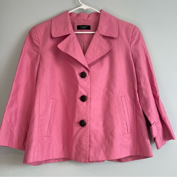 Talbots Jackets & Blazers - Talbots Linen Blend Blazer Barbie Pink Trapeze Style Women’s Size 14 3/4 Sleeve